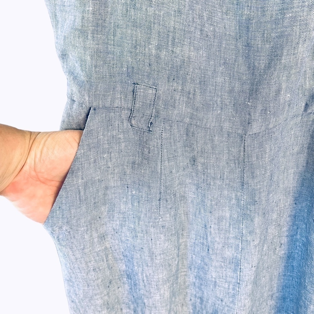 St Tropez West Linen Chambray Jumpsuit Cropped Wide Leg Denim Blue Pockets Sz 2 - Picture 5 of 14